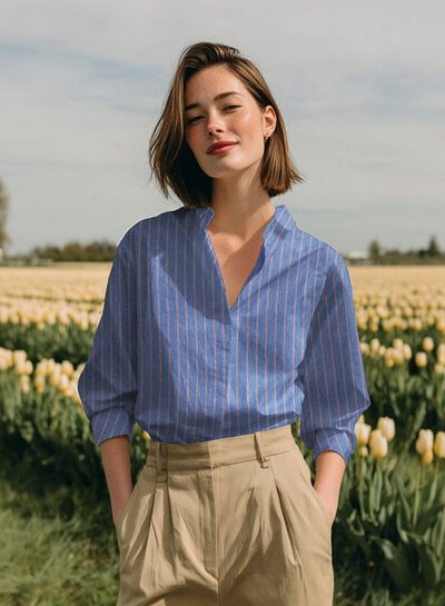 red stripe on dark blue denim - soft cotton