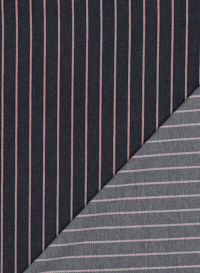 rode streep op donkerblauw  denim - soepelvallende katoen