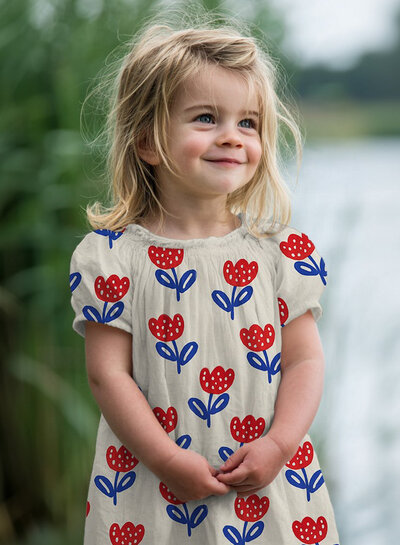 red/cobalt tulips - cotton