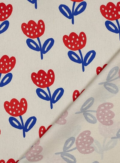 red/cobalt tulips - cotton