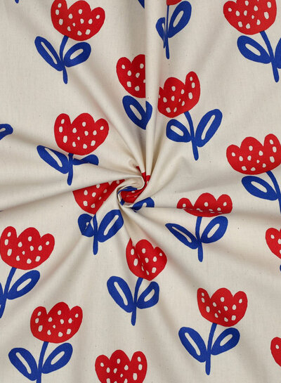 red/cobalt tulips - cotton