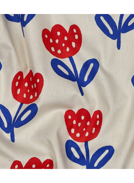 red/cobalt tulips - cotton