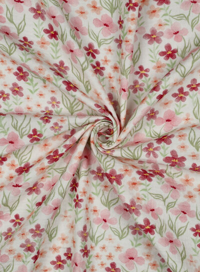 pink flowers - tetra / double gauze