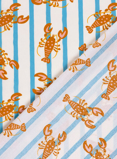 blue stripes with lobster - cotton