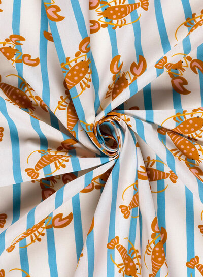 blue stripes with lobster - cotton