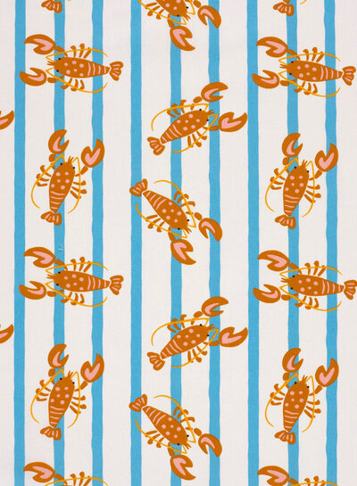 blue stripes with lobster - cotton