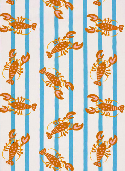blue stripes with lobster - cotton