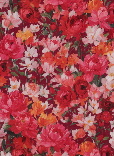burgundy pink flowers - cotton voile