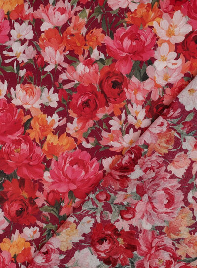 bordeaux roze bloemen - katoen voile