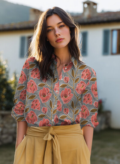 coral flowers - cotton voile