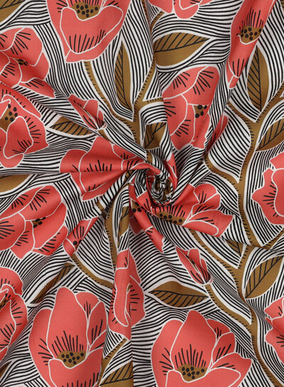 coral flowers - cotton voile