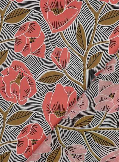 koraal bloemen - katoen voile