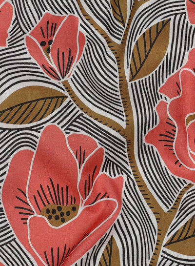 coral flowers - cotton voile