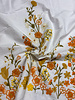Madeline Embroidery floral border with 3D flower orange/camel on white poplin