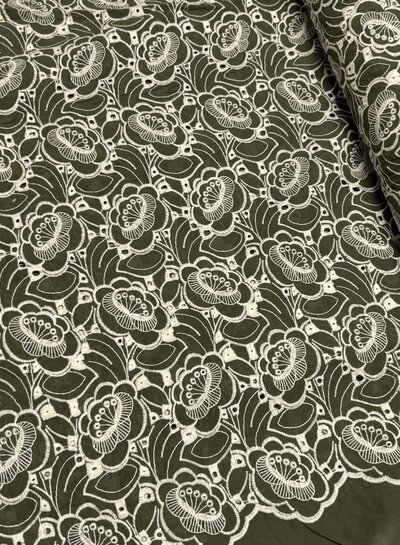 Madeline khaki - beautiful embroidery option scalloped edge