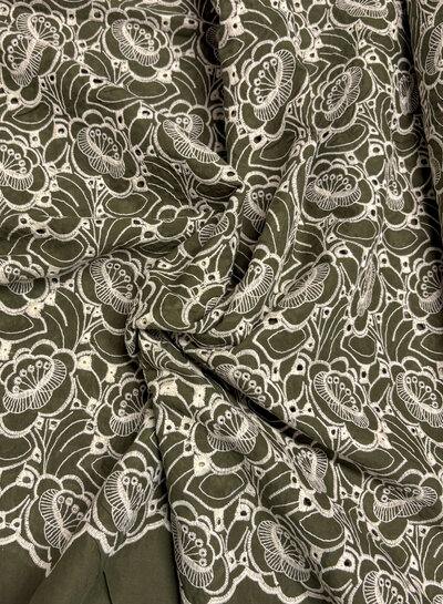 Madeline khaki - beautiful embroidery option scalloped edge