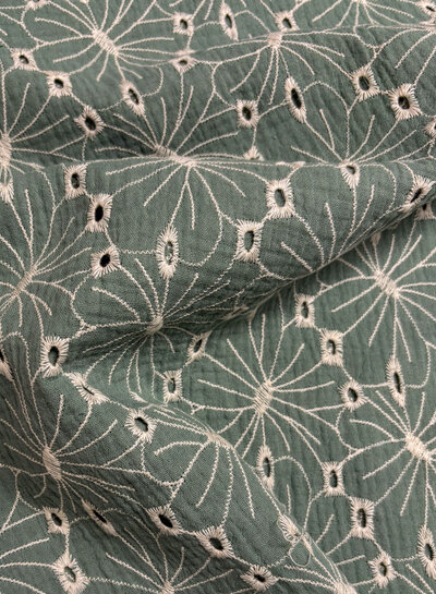 mint embroidery flowers - tetra / double gauze