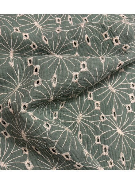 mint embroidery flowers - tetra / double gauze