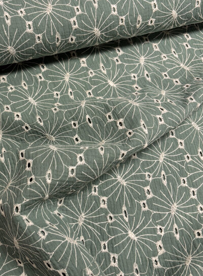 munt broderie bloemen - tetra / double gauze