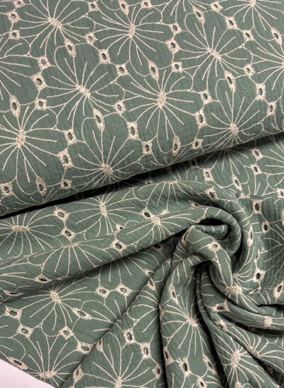 munt broderie bloemen - tetra / double gauze