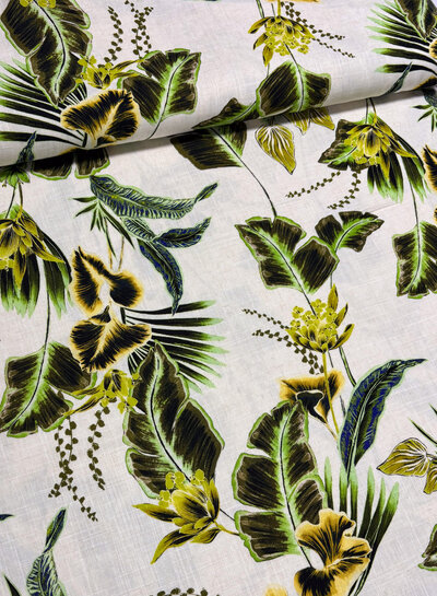 Madeline lime groen bloemen - linnen viscose