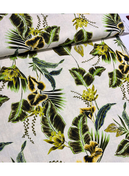 Madeline lime groen bloemen - linnen viscose