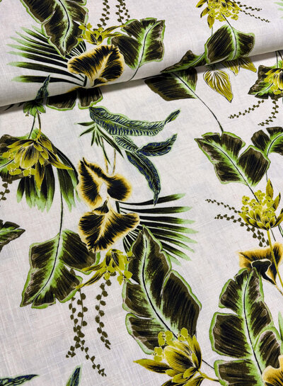 Madeline lime groen bloemen - linnen viscose