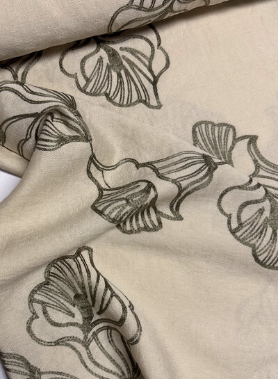 Madeline khaki geborduurde bloem - rayon viscose