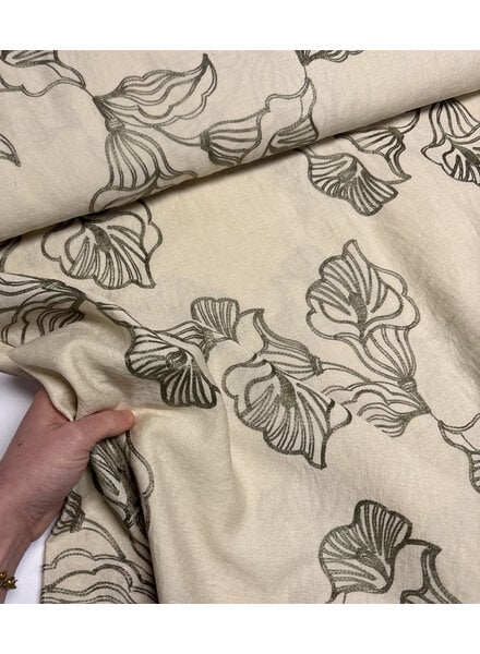 Madeline khaki geborduurde bloem - rayon viscose