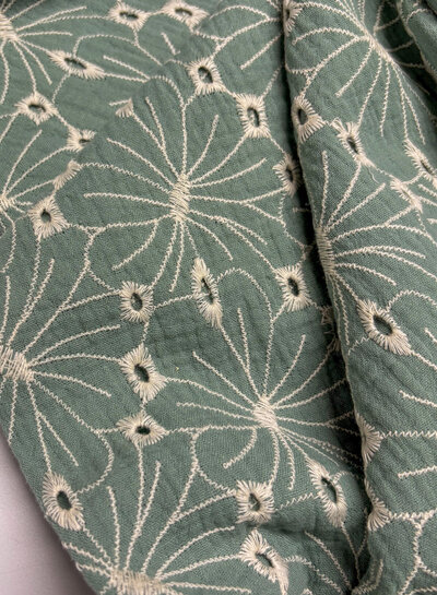 mint embroidery flowers - tetra / double gauze
