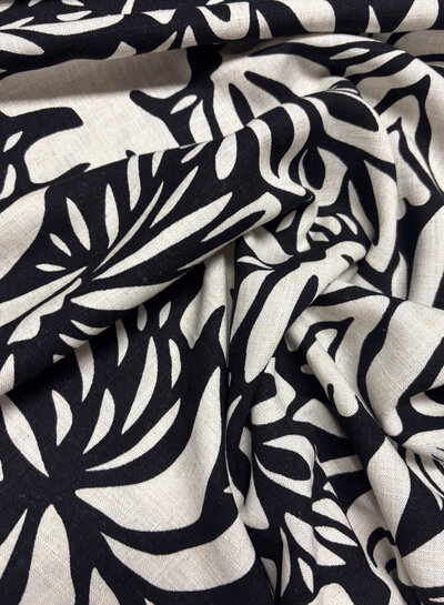 zwart flowers - linnen rayon blend