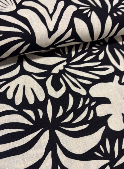 zwart flowers - linnen rayon blend