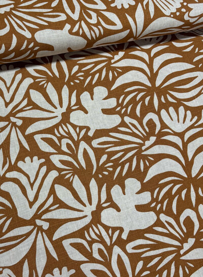 camel flowers - linen rayon blend