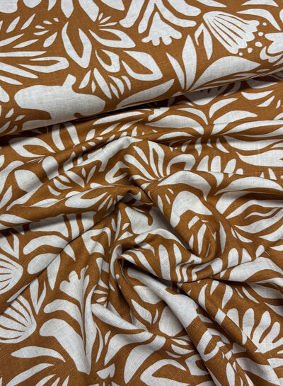 camel flowers - linen rayon blend