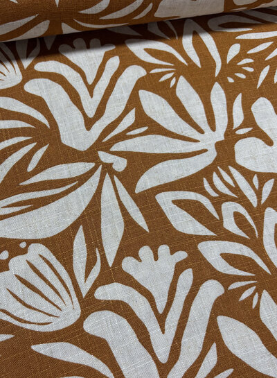 camel flowers - linen rayon blend