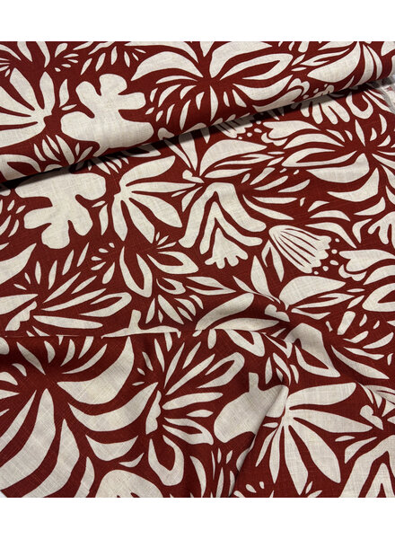 rust flowers - linen rayon blend