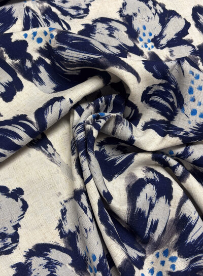 painted flowers blue - linen. Rayon blend