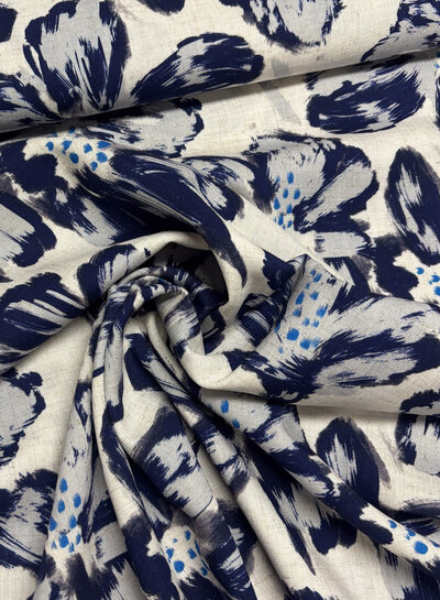 painted flowers blue - linen. Rayon blend