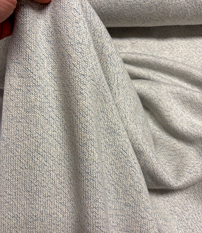 blauw melee - 100% katoen gebreid - prachtige stof voor zomerse truien