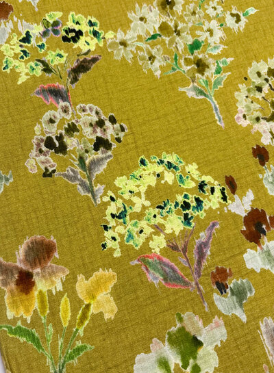 A la Ville bloemenveld op oker - Burda Style - viscose slub