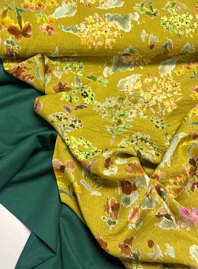 A la Ville bloemenveld op oker - Burda Style - viscose slub