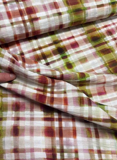 A la Ville pink lime check - viscose slub