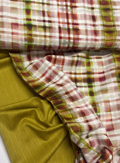 A la Ville oker krijtstreep - soepelvallende gabardine - Knipmode