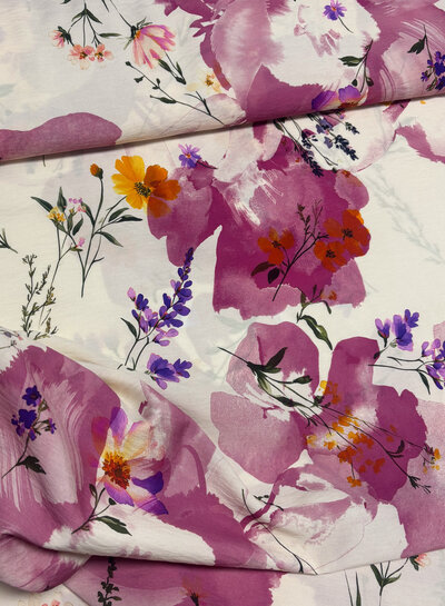 A la Ville pink watercolor flowers - cutting idea - viscose slub