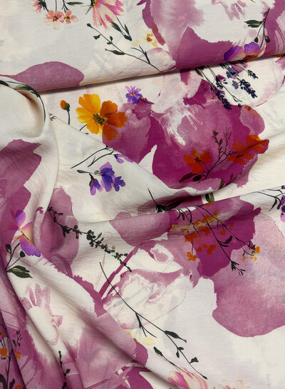 A la Ville roze waterkleurige bloemen - knipidee - viscose slub