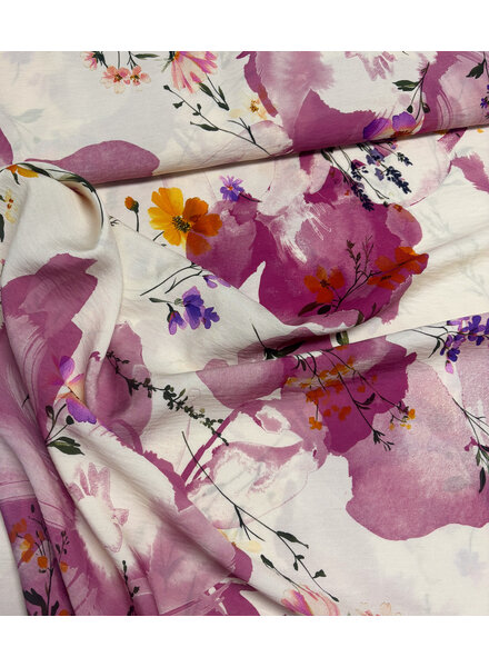 A la Ville roze waterkleurige bloemen - knipidee - viscose slub