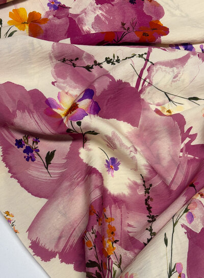 A la Ville pink watercolor flowers - cutting idea - viscose slub
