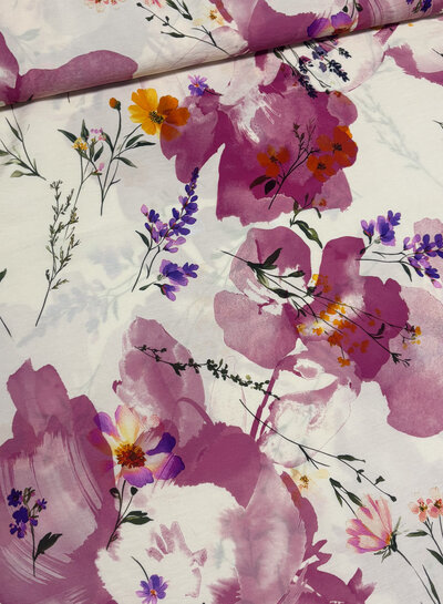 A la Ville roze waterkleurige bloemen - knipidee - viscose slub