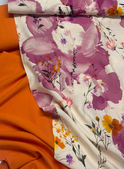 A la Ville roze waterkleurige bloemen - knipidee - viscose slub