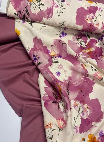 A la Ville roze waterkleurige bloemen - knipidee - viscose slub
